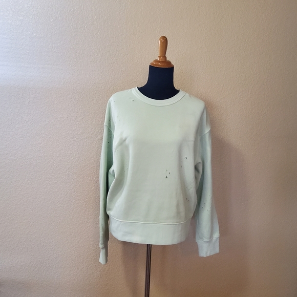 Citizens of Humanity Distressed Crop Pullover Sweatshirt Size S Blue - Picture 3 of 13